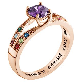 14K Rose Gold Plated Mother/ Grandmother's Round Family Birthstone Ring
