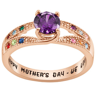 14K Rose Gold Plated Mother/ Grandmother's Round Family Birthstone Ring