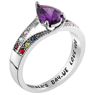 Silver Plated Mother/ Grandmother's Pear Family Birthstone Ring
