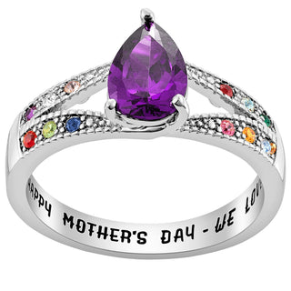 Silver Plated Mother/ Grandmother's Pear Family Birthstone Ring