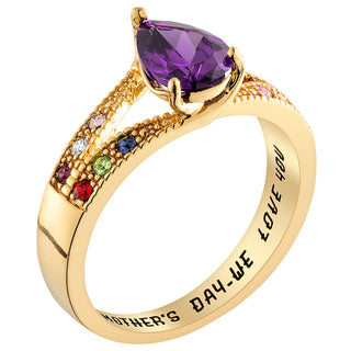 14K Gold Plated Mother/ Grandmother's Pear Family Birthstone Ring