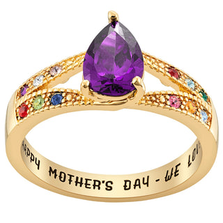 14K Gold Plated Mother/ Grandmother's Pear Family Birthstone Ring