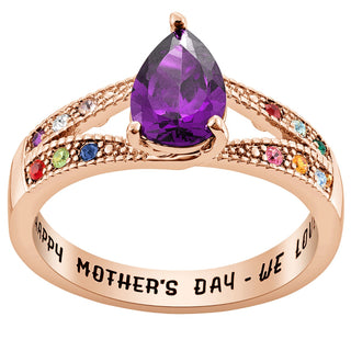 14K Rose Gold Plated Mother/ Grandmother's Pear Family Birthstone Ring