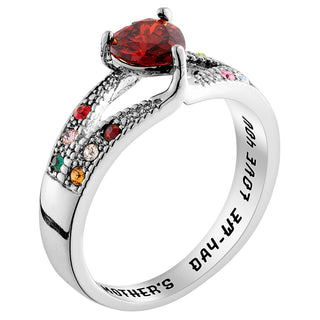 Silver Plated Mother/ Grandmother's Heart Family Birthstone Ring