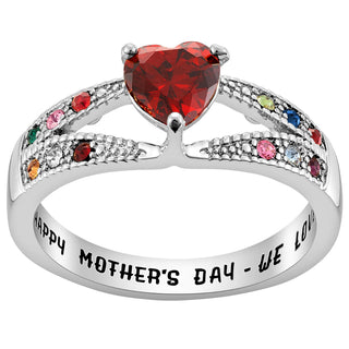 Silver Plated Mother/ Grandmother's Heart Family Birthstone Ring