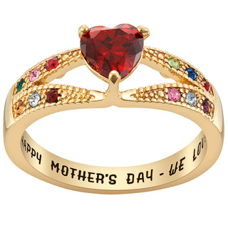 14K Gold Plated Mother/ Grandmother's Heart Family Birthstone Ring