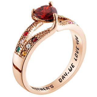 14K Rose Gold Plated Mother/ Grandmother's Heart Family Birthstone Ring