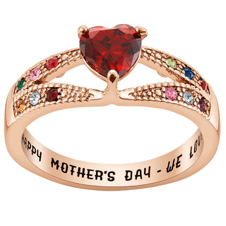 14K Rose Gold Plated Mother/ Grandmother's Heart Family Birthstone Ring