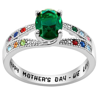 Silver Plated Mother/ Grandmother's Oval Family Birthstone Ring