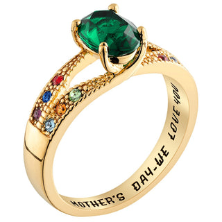 14K Gold Plated Mother/ Grandmother's Oval Family Birthstone Ring