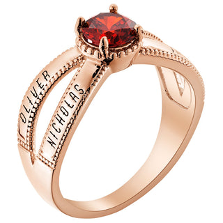 14K Rose Gold Plated Mother's Round Birthstone Family Name Ring
