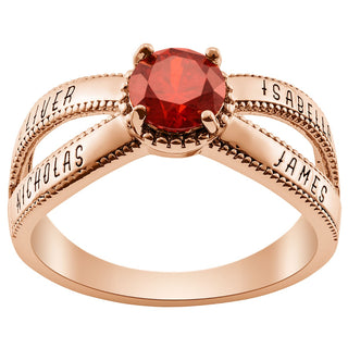 14K Rose Gold Plated Mother's Round Birthstone Family Name Ring