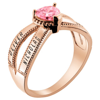 14K Rose Gold Plated Mother's Heart Birthstone Family Name Ring