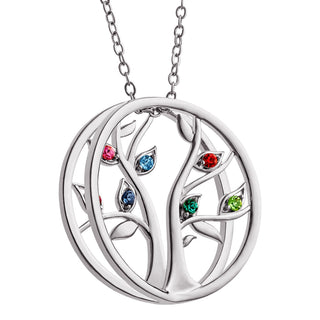 Personalized Birthstone Tree of Life Necklace- Silver Plated