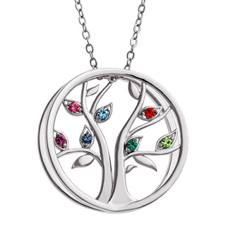 Silver plated birthstone tree of life necklace 