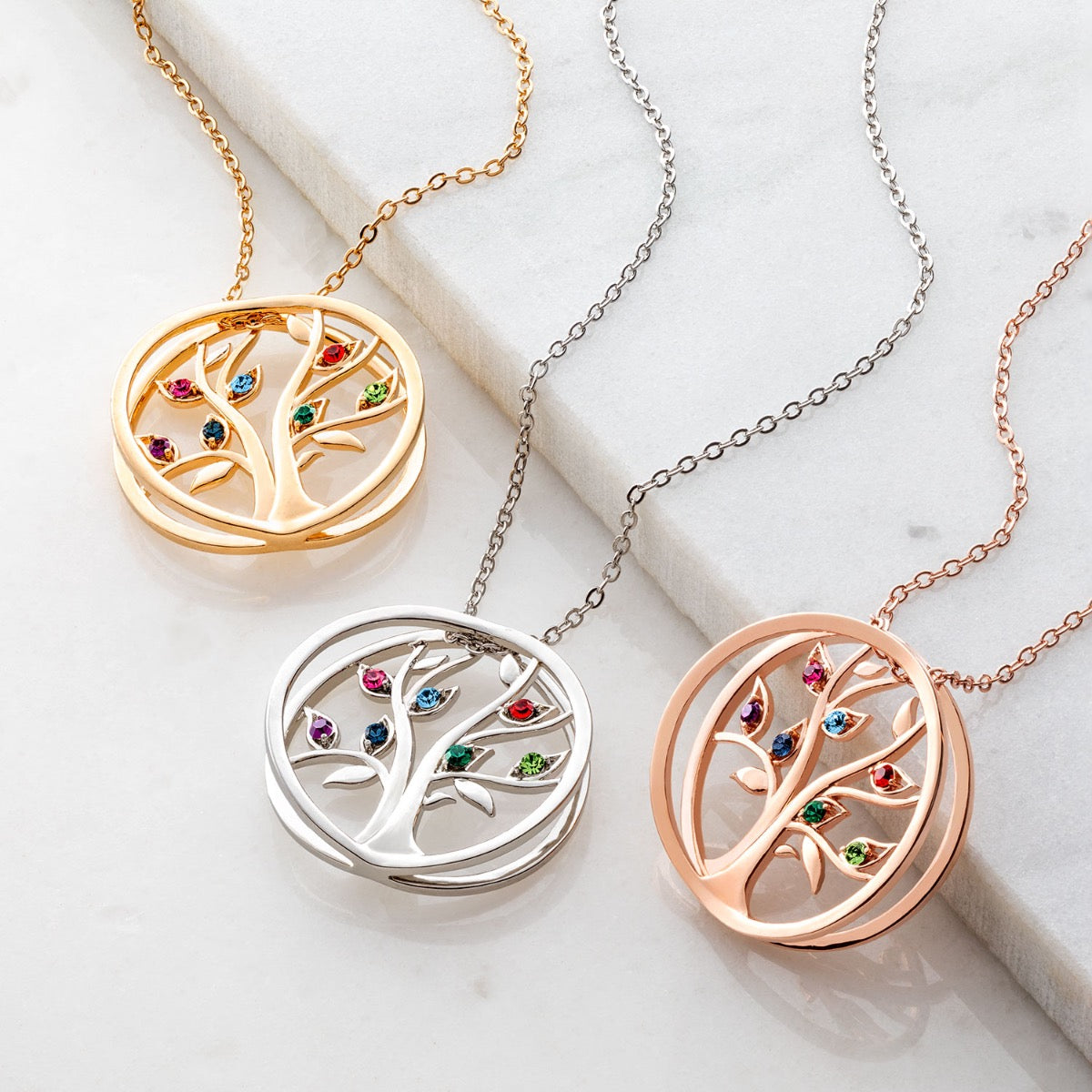 Personalized Birthstone Tree of Life Necklace- Rose Goldtone