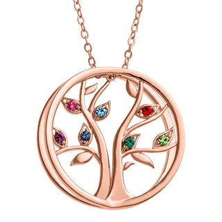 Personalized Birthstone Tree of Life Necklace- 14K Rose Gold Plated