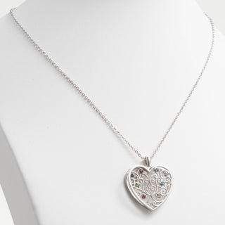 Silver Plated 3D Family Filigree Heart Pendant