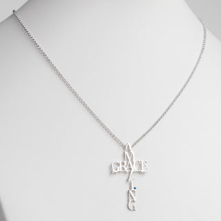 Silver Plated Amazing Grace Cross with Birthstone Necklace