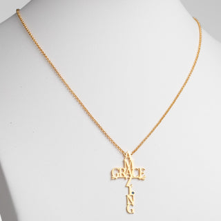 14K Gold Plated Amazing Grace Cross with Birthstone Necklace