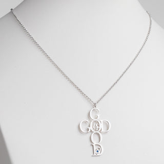 Silver Plated God is Good Cross with Birthstone Necklace