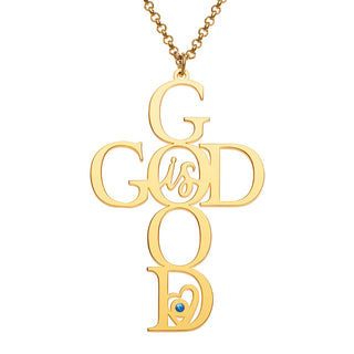 14K Gold Plated God is Good Cross with Birthstone Necklace