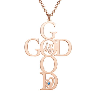 14K Rose Gold Plated God is Good Cross with Birthstone Necklace