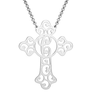 Silver Plated Filigree Cross with Initial Necklace