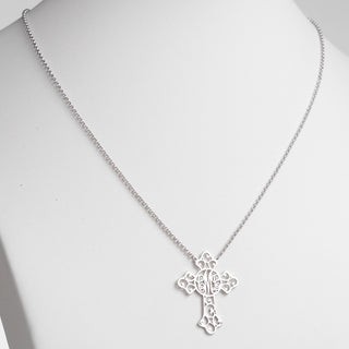 Silver Plated Filigree Cross with Monogram Necklace