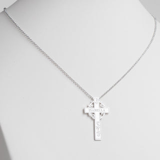 Silver Plated Engraved Name Cross with Vines Necklace