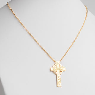 14K Gold Plated Engraved Name Cross with Vines Necklace