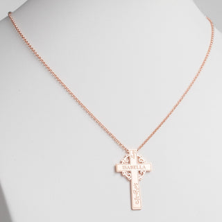 14K Rose Gold Plated Engraved Name Cross with Vines Necklace