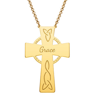 14K Gold Plated Engraved Name Celtic Cross Necklace