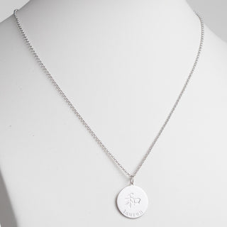 Silver Plated Engraved Name and Peace Character Disc Necklace