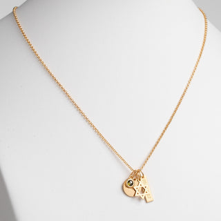 14K Gold Plated Engraved Name, Date, Birthstone and Star of David Cluster Necklace