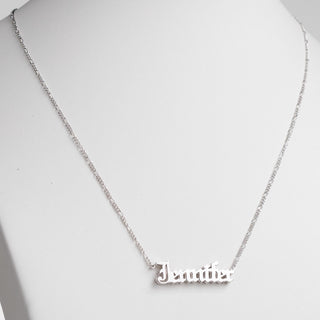 Silver Plated 3-D Old English Name Plaque Necklace