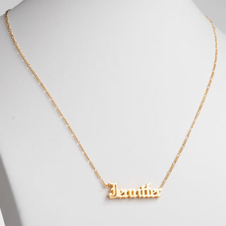 14K Gold Plated 3-D Old English Name Plaque Necklace