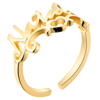 14K Gold Plated Script Name with Heart Scroll Ring