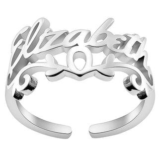 Silver Plated Script Name with Scroll Ring
