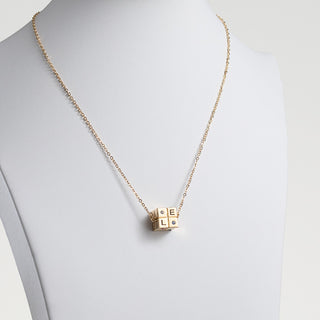 14K Gold Plated Family Initial and Birthstone Cube Necklace