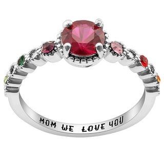 Silver Plated Mother's and Family Round Birthstone Ring
