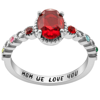 Silver Plated Mother's and Family Oval Birthstone Ring