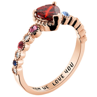 14K Rose Gold Plated Mother's and Family Heart Birthstone Ring