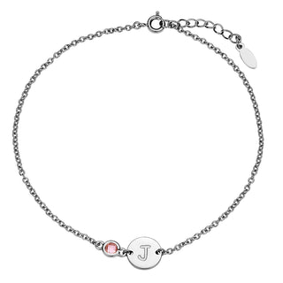 Silver Plated Engraved Disc and Station Birthstone Anklet