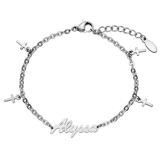 Stainless Steel Name Bracelet with Cross Charms