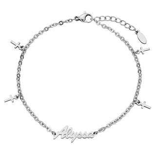 Stainless Steel Name Anklet with Cross Charms