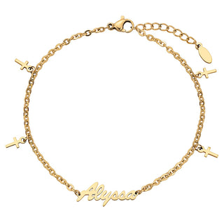 Gold Stainless Steel Name Anklet with Cross Charms