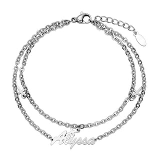 Stainless Steel Double Chain Cross Charm and Name Anklet