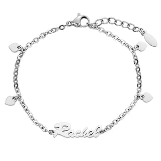 Stainless Steel Heart Charm and Name Bracelet