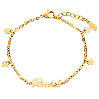 Gold Stainless Steel Heart Charm and Name Bracelet